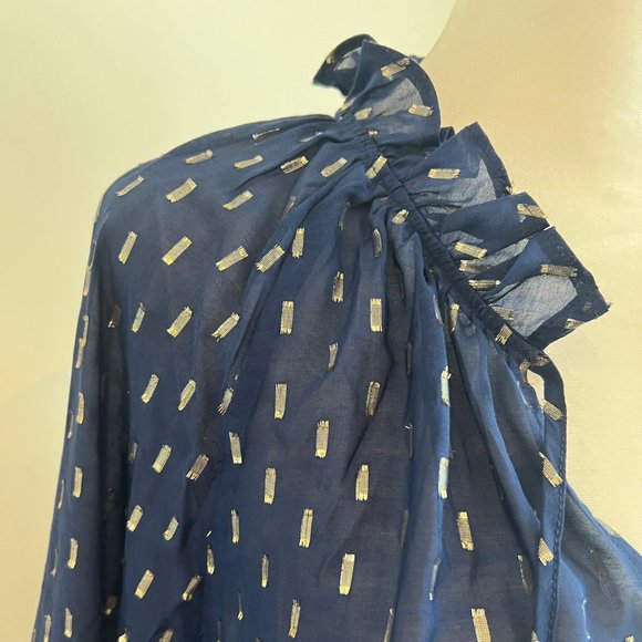 Vinyard Vines NWT navy blue and gold top blouse XS Lurex deep bay - Picture 5 of 9